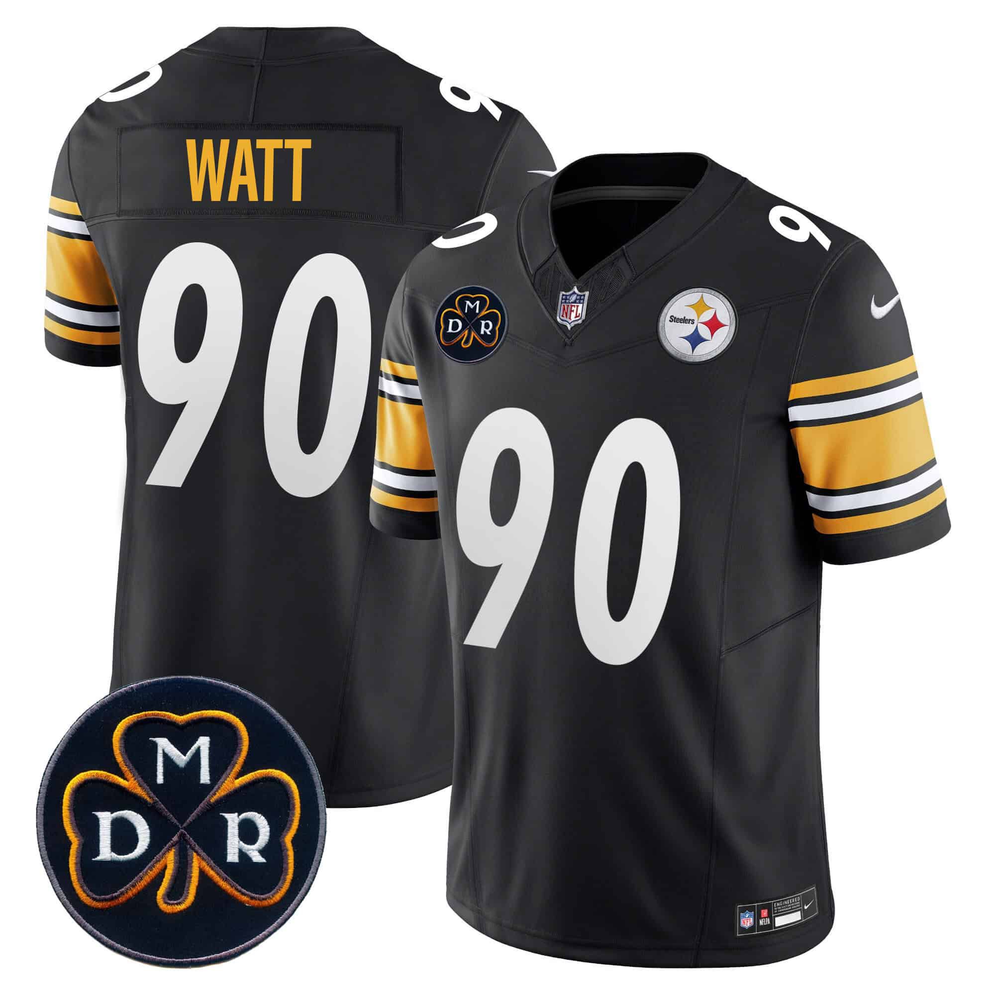 Men Pittsburgh Steelers 90 Watt Black 2024 Nike DMR Patch Vapor Limited NFL Jersey style 2